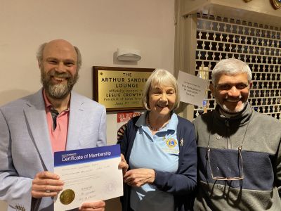 Jonathan Reay joined Darlington Lions in April 2024. He is pictured on the left with Darlington Lions President Pat De Martino and his Lions Club Sponsor Jai Krishnan